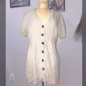 Zara Linen Puff Sleeve Button Down Dress